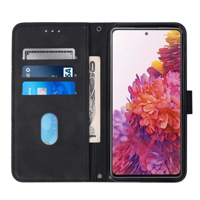 Verre trempé+Pour Samsung Galaxy S20 FE-S20 FE lite 6.5",Housse PU Cuir Portefeuille étui à rabat Housse - noir