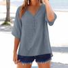 Women’s V Neck Loose Fit Blouse with Button Front Half Sleeve Lightweight Casual Tunic Top for Summer Daily Wear