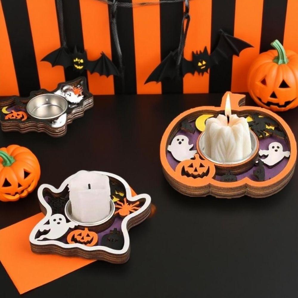 Multi-layered Halloween Candle Holder Romantic Wooden Candle Stands Ghost Festival