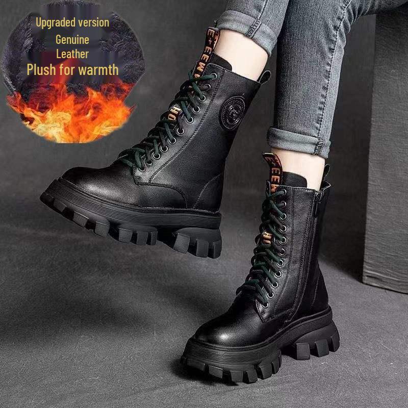 2025 Mid-Calf Soft Leather Chunky Heel Retro Chelsea Boots with Non-Slip Sole