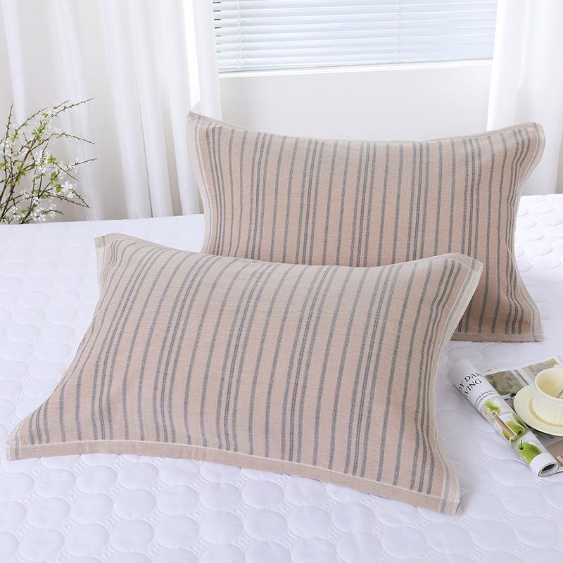 Universal Pure Cotton Multi-layer Gauze Pillowcase with Double Layer Fine Stripes for Adults