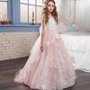 2026 Spring Pink Flower Girl Wedding Dress - Color Block Train, Children's Formal Wear, Cross-border Hot Selling Princess Dress