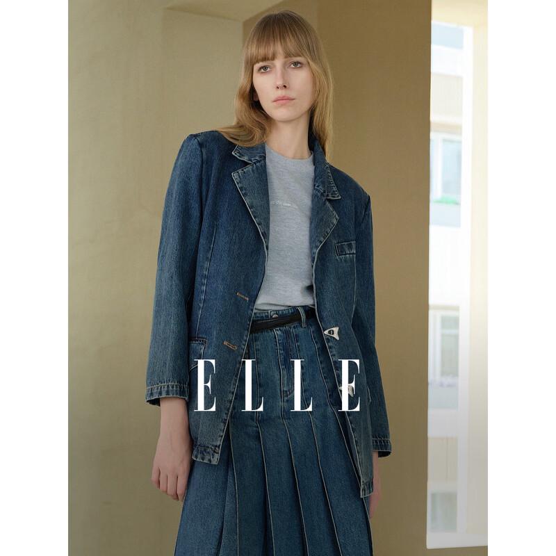 ELLE French Denim Blazer Jacket M