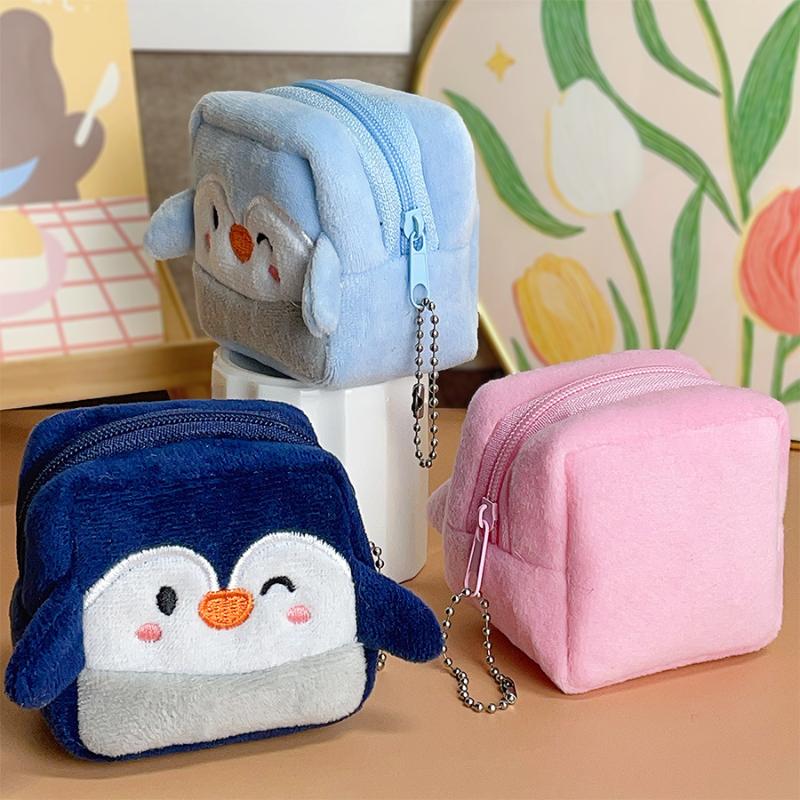 1Pcs Plush Square Penguin Shape Cute Zipper Women'S Coin Purse Earphone Money Storage Bag Key Bag Purse