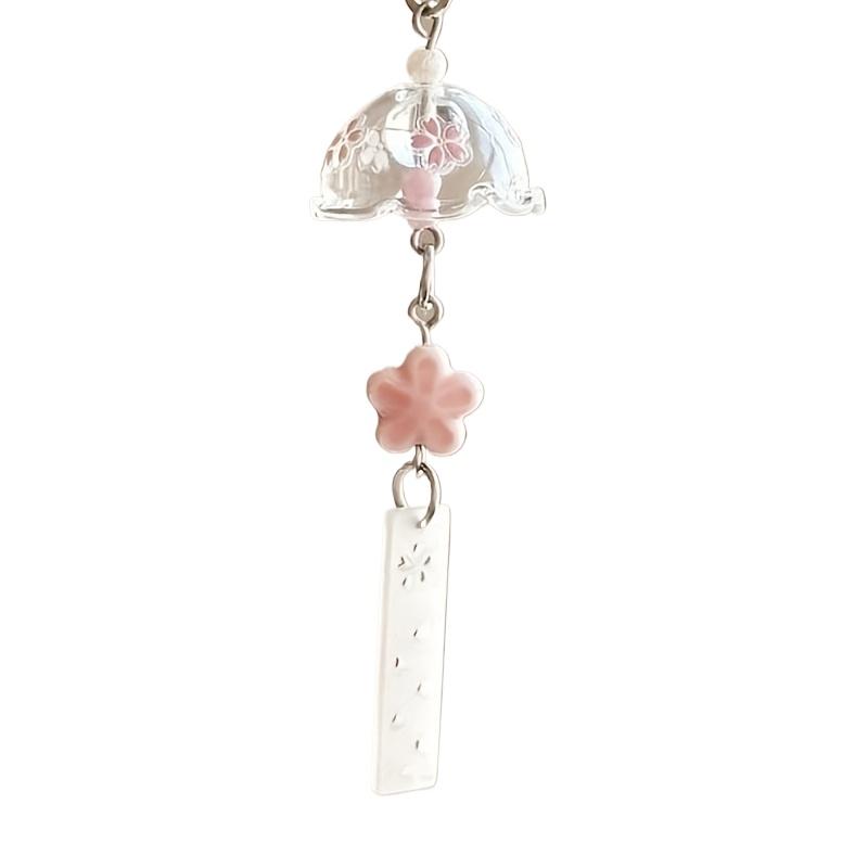 

Handmade Beaded Cherry Blossom Phone Charm Wind Chime Design ABS Resin Floral Pendant Lightweight for Camera Bag Keychain розовый