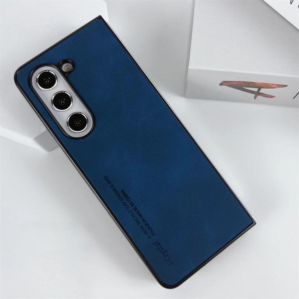 

Premium Ultra Thin Sheepskin Leather Matte Case for Samsung Galaxy Z Fold 7 6 5 4 3 Lens Protect Shockproof Anti-Scratch Cover Galaxy Z Fold6 темно-синий