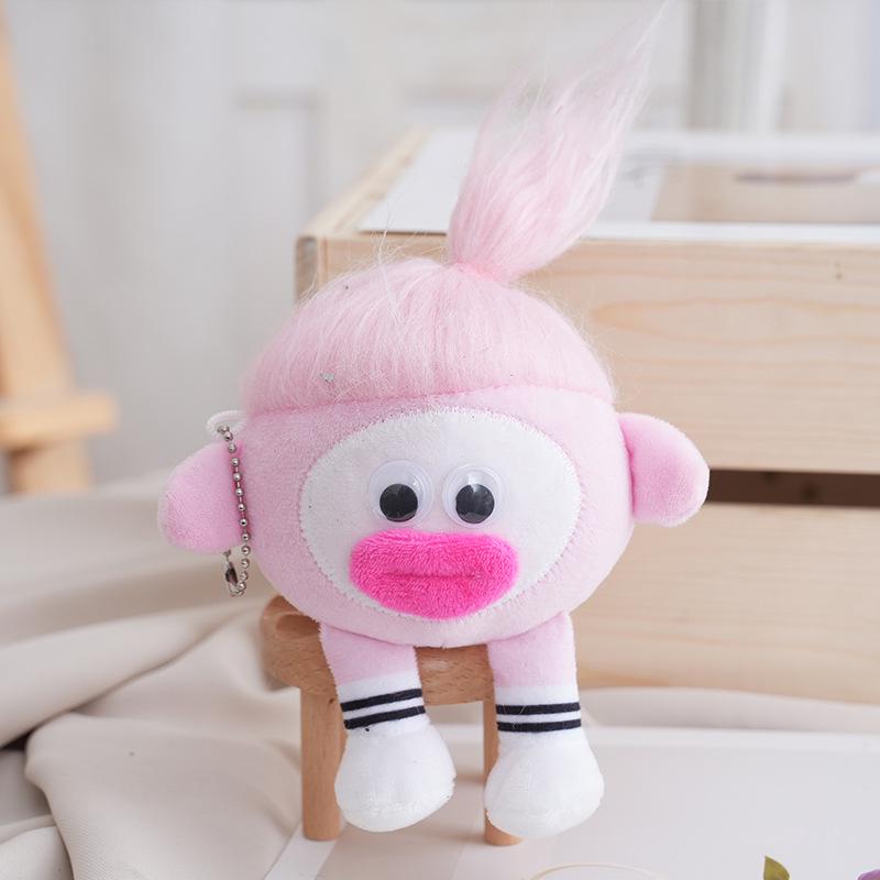 Creative Cute Sausage-Mouth Frizzy Braids Plush Keychain: Long-Haired Coal Ball Figure Doll Bag Charm