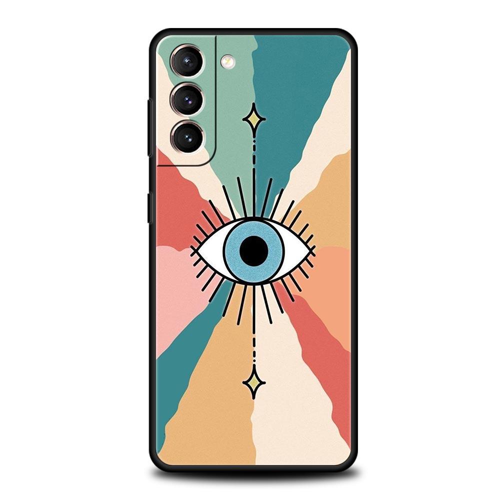 Phone Case For Samsung Galaxy S23 S22 Ultra S20 S21 FE 5G S10 S9 Plus S10E S8 Note 20 Black Cover Lucky Eye Blue Evil Eye Print