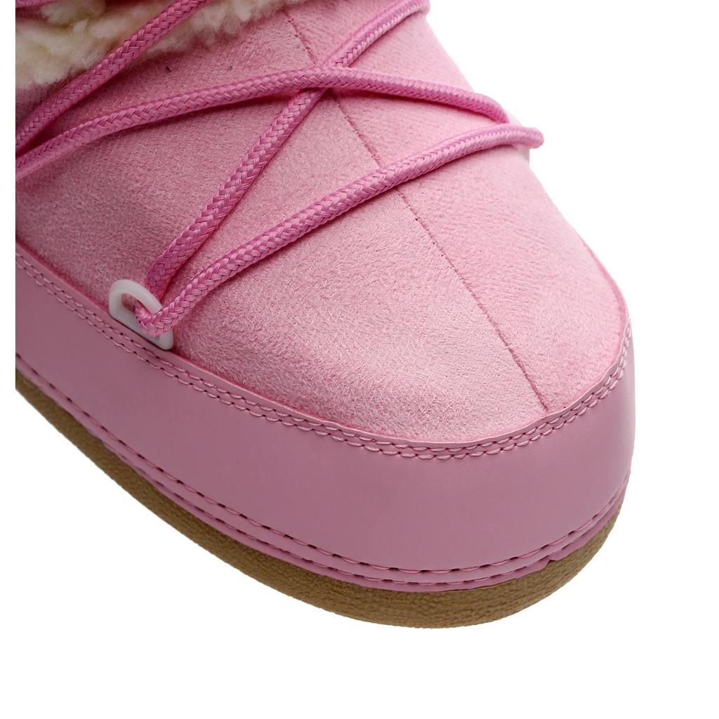 Free Ship Women Snow Boots Warm Plush Comfortable Platform Shoes Lady Lace-up Mid-Calf Pink Boots Non-slip Winter Shoes Booties