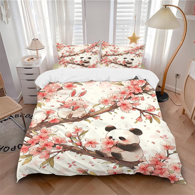 

3pcs Blossom Panda Bedding Set, Includes 1 Comforter + 2 Pillowcases, Without Pillow Inserts, Soft Comfortable, Lightweight Breathable025 135x200cm