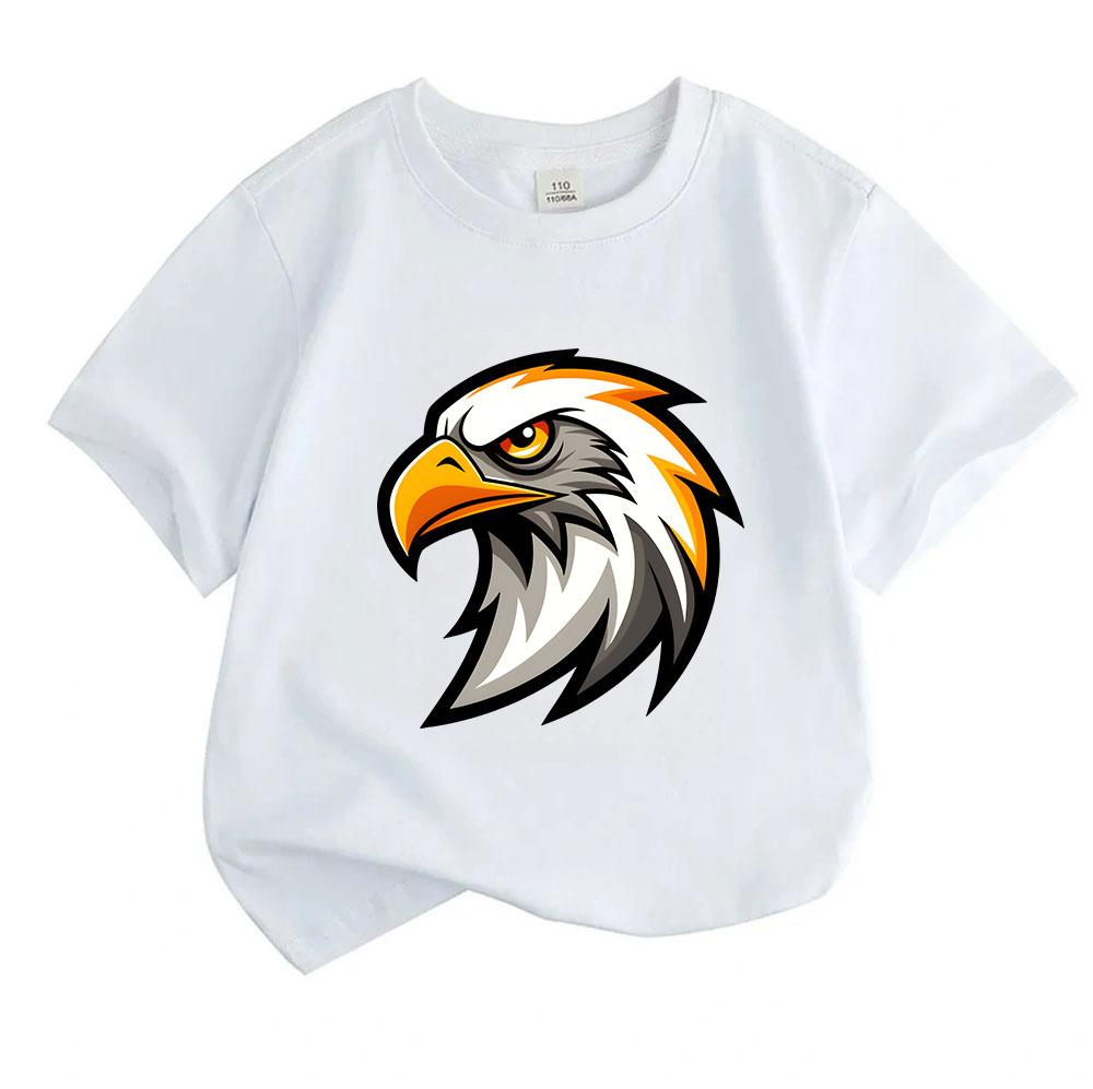 Kids Boys Girls 100% Cotton Crew Neck Short Sleeve T-Shirt, Cool Stylish Eagle Head Graphic Casual Soft Breathable Summer Tee for Children Daily Outdo