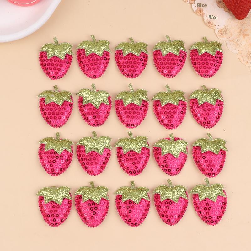 20Pcs Sequined Strawberry Patch Sewing Appliqued Sew On Clothes Decoration For DIY Hiarpin Accessories