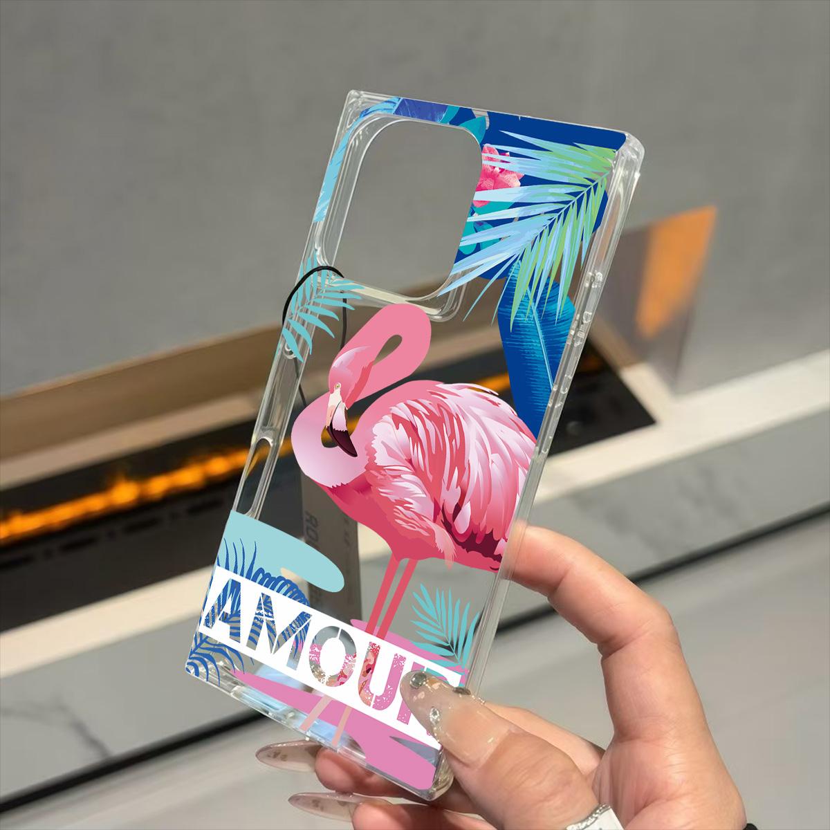 

Clear Square Back Tube Case Protection For iPhone 13 12 16 ProMax 11 14 Pro Max 15 Plus Anti-Oxygen,Large Flamingo Pattern Casing iphone 11 ProMax