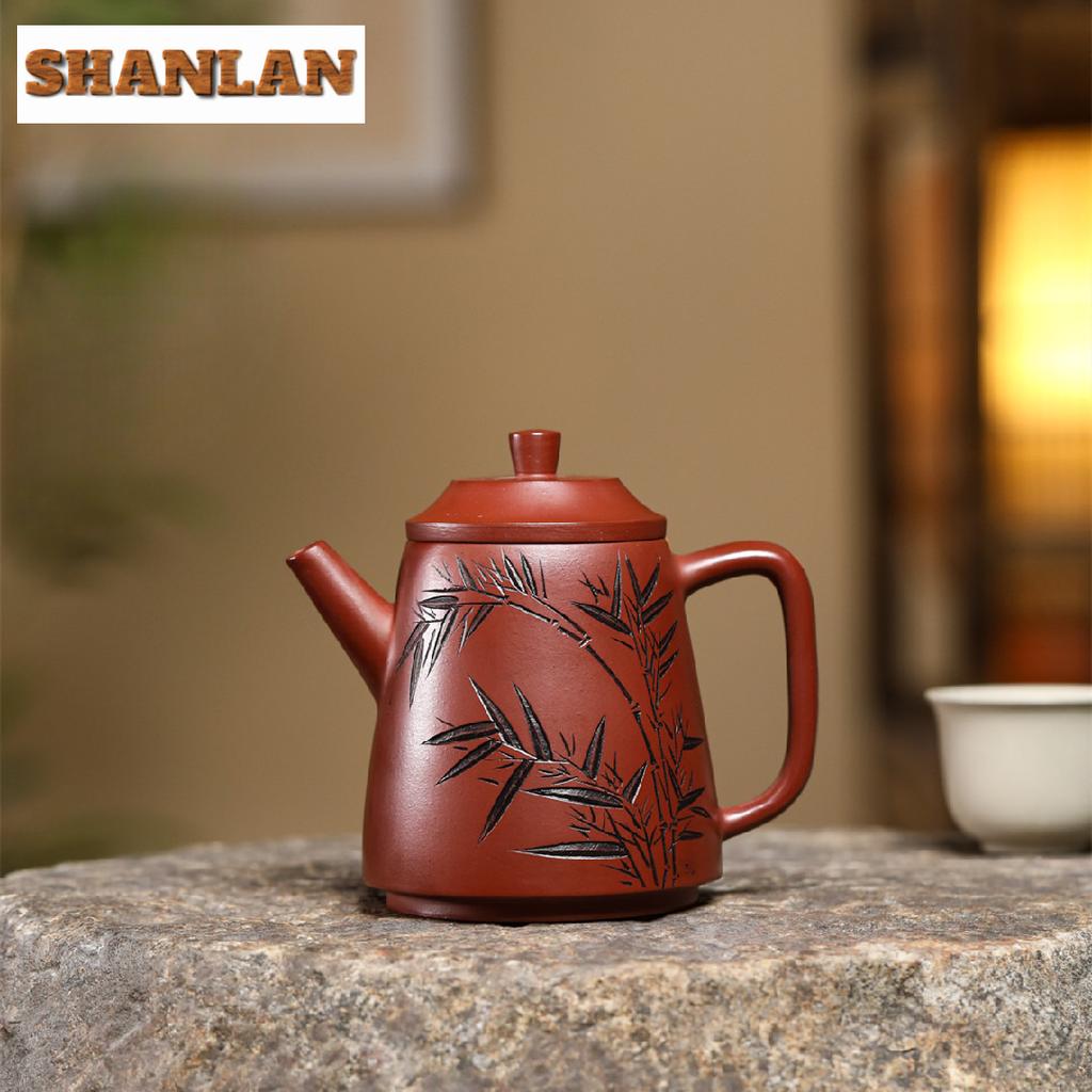 280ml Antike Yixing Lila Ton Teekannen Handgefertigte Bambusblatt Kanne Roherz Roter Leder Drachenschlamm Kessel Sieb Zisha Teeset