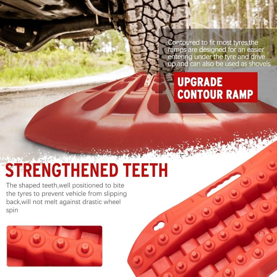 2PCS Off Road Traction Boards 58CM Short Recovery Track Traction Mat for 4WD Mud Sand Snow Ramps Tire Traction Tool Red Black