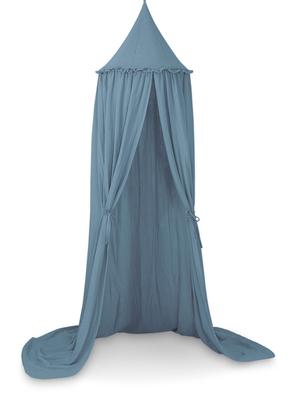Muslin Hanging Canopy with Ruffle for a Crib - Dirty Blue