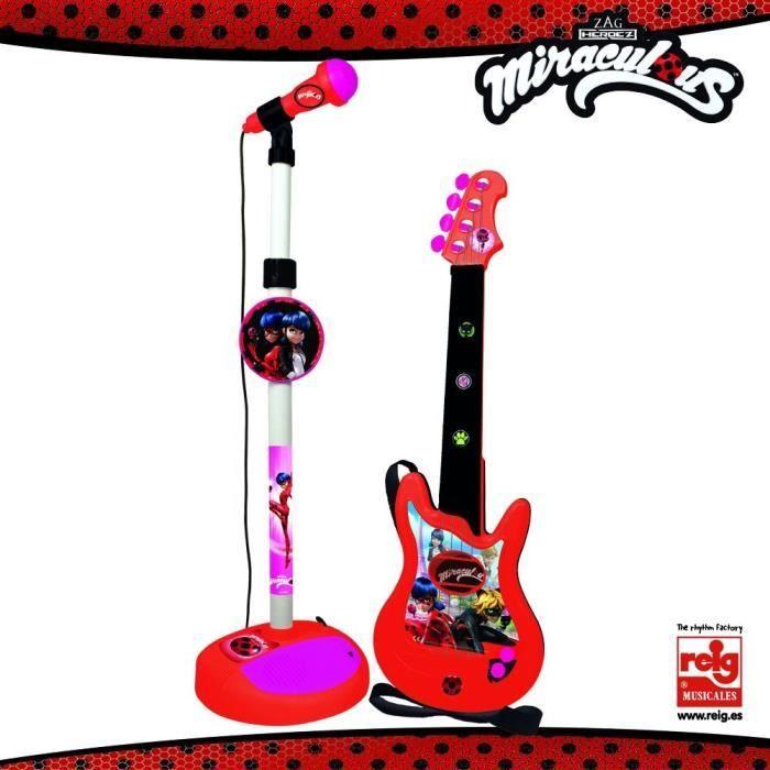 MIRACULOUS/LADYBAG Gitarre und Mikrofon - 4 Saiten - Batteriebetrieben