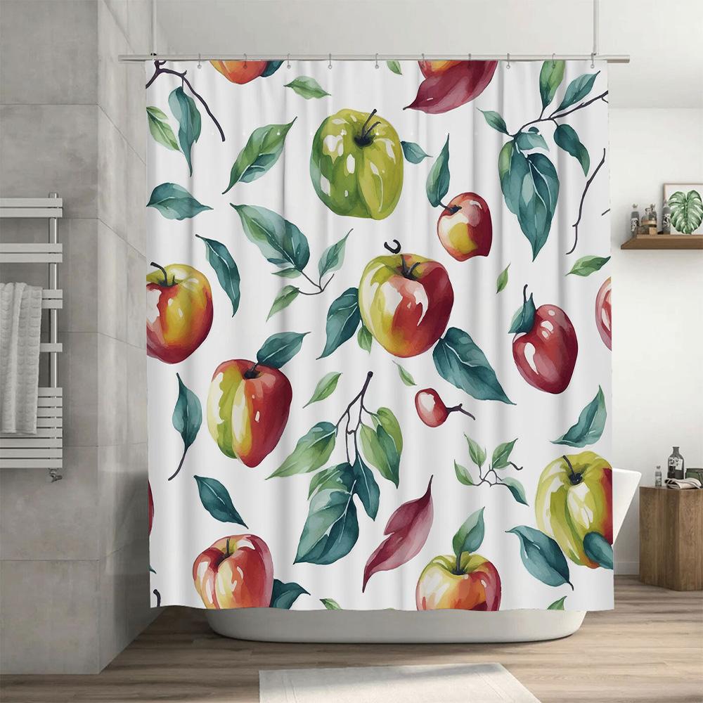 Colorful Fruit Print Shower Curtain Rustic Red Green Yellow Pattern Waterproof Bathroom Decor 72X78In (6 Pack Rings)