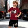Boys 2 Piece Cute Cartoon Print Outfit, Short Sleeve T-Shirt and Shorts Set for Kids Age 5-14, Black and White Sporty Casual Summer Clothes
