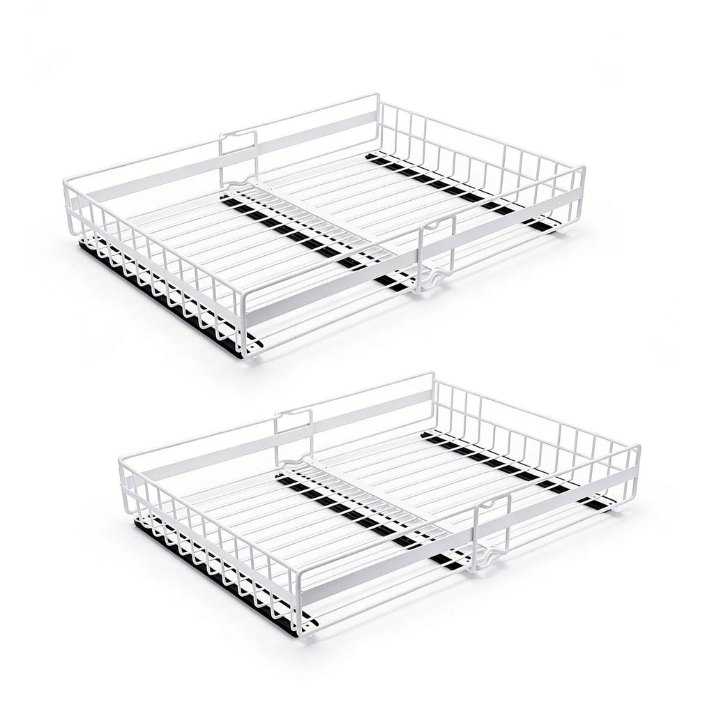 Expandable Pull Out Cabinet Organizer 3 Slide Rails Slide Out Drawer Roll Out Shelf Fix with Adhesive Screw White L and