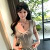 Fake Two Pieces of Pure Desire Wind Splicing Lace Short-sleeved T-shirt Women's Bow Waist Thin White Short Top Trendy