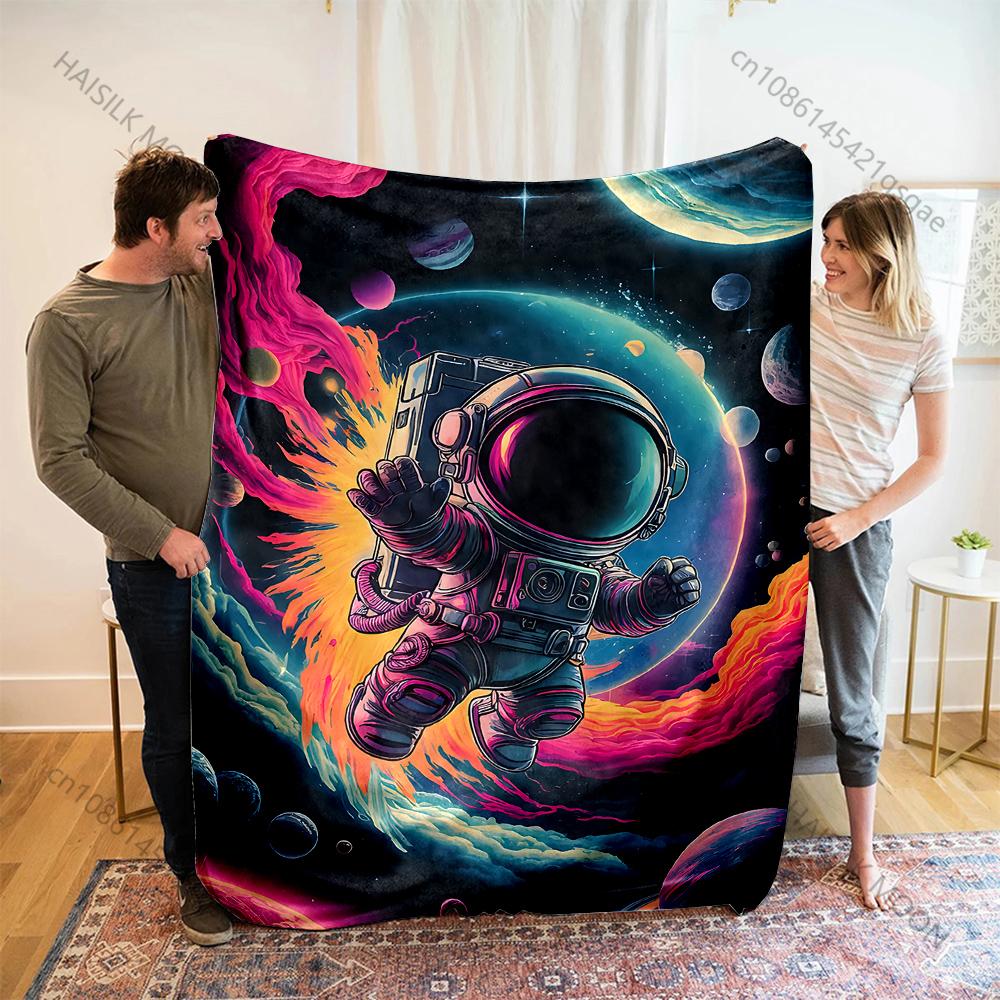 Multiple Sizes Astronaut Floating In Space Print Blanket Flannel Material Soft Warm for All Seasons Home Outdoor Camping Picnics