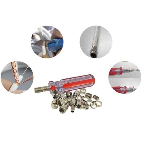 F-Type Connector Screwdriver Set, Compatible with 3C, 4C, and 5C Connectors, Household Tool, Convenient, 6-Piece Set + Screwdriver