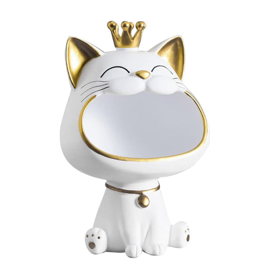Lucky Cat Table Statue Decoration Resin Laughing Cat Key Box Creative Small Items Container Cute Desktop Storage Accessories