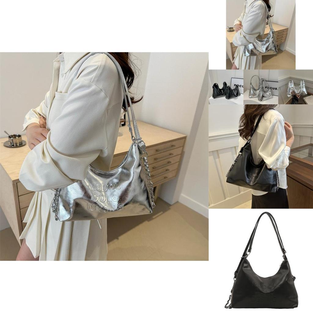 Trendy 2024 Women's Dual Shoulder Strap Tote Bag With Chain And Zipper Closure