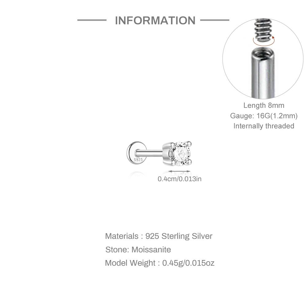 AIDE 925 Silver 1PC Mini Moissanite Four-Claw Screw Stud Earrings Casual Design DIY INS Ear Studs For Lady Jewelry