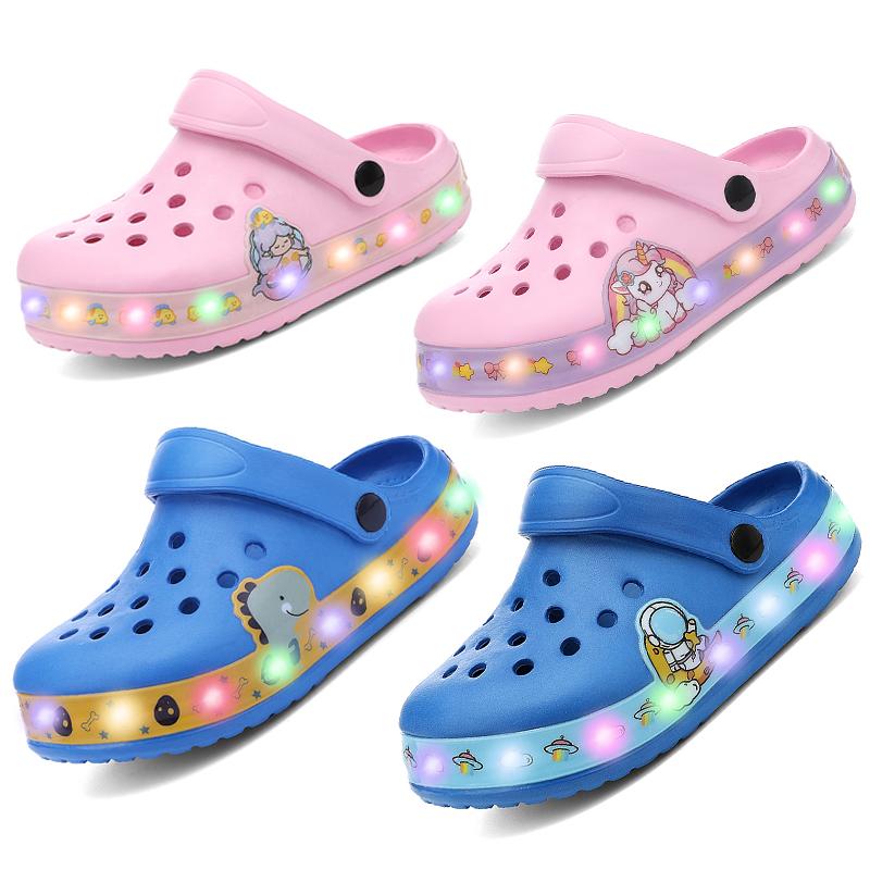 Summer Children Hole Sandals LED Lighted Flashing Light Shoes Boys Girls Beach Sandals Kids Garden Shoes Non-slip Sneakers New