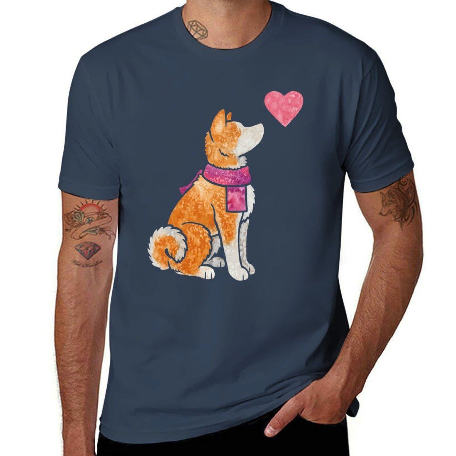 Watercolour Japanese Akita Inu TShirt Work Wear Short Sleeve TShirt S