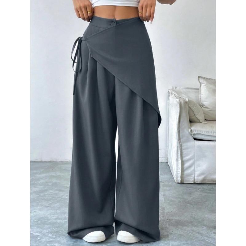 Pantaloni da Tuta Irregolari Larghi con Lacci per Donna Nuovo Design Slim a Gamba Larga per Donna Ufficio Monocolore Primavera Autunno Casual Moda Ufficio Pantaloni
