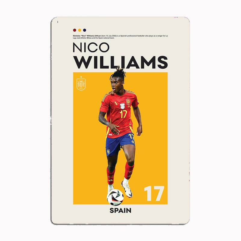 Nico Williams Minimalistischer Fußballspieler Retro Metall Poster Schild Club Wandbild Wandkunst Plakette Blech Raumdekoration Heimdekor