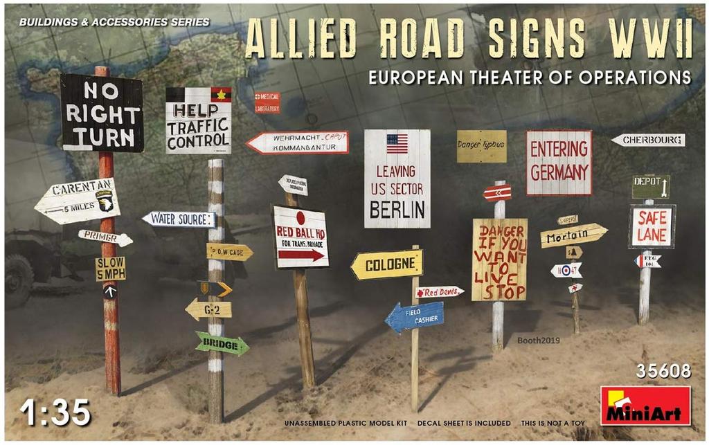 Miniart 1/35 Scale World War II Allied Road Signs, European Theater of Operations Plastic Model Kit MA35608