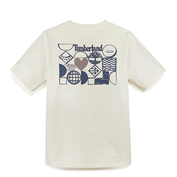 Timberland Pánské tričko s krátkým rukávem, ležérní, prodyšné, s kulatým výstřihem a potiskem srdce, barva slonová kost A5NZZCM9
