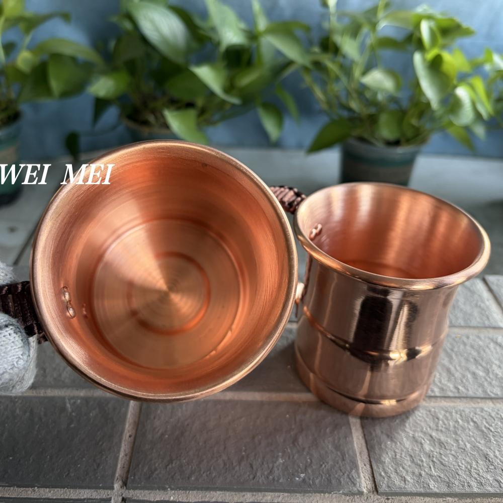Handcrafted Vintage Copper Breakfast Tea Cup,Thickened Moscow Water Mule 350 Ml Juice Coffee Mug,Woven Handle Tea Cup Tableware