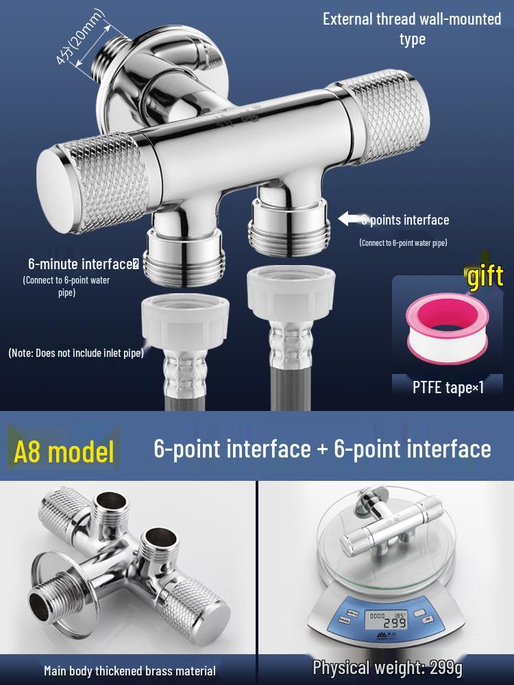 All-Copper Dual-Control Angle Valve Splitter for Toilet and Washing Machine