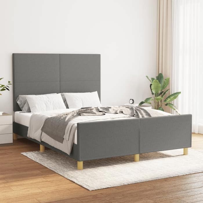 VidaXL Bed Frames with Headboard Dark Grey 140x200 Cm Fabric3124896