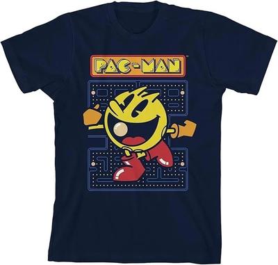 Youth Boys Pac-Man Retro Video Game Navy Graphic Shirt New X-Small