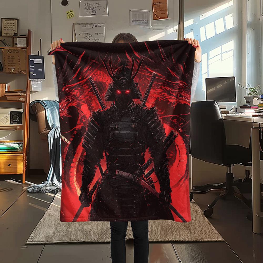 Japanese Warriors  Print Flannel Blanket, High quality Comfortable for All Seasons, Home Decor, Warmth and Comfort