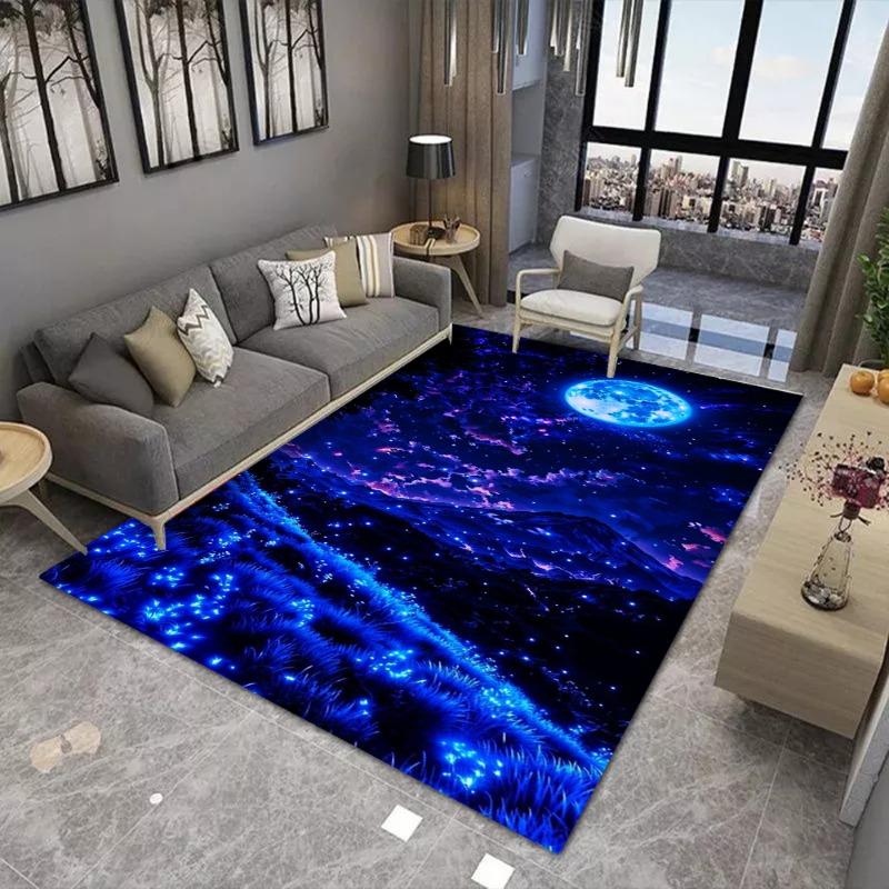 Fantasy Monddruck Großer Flächenteppich Rutschfest Abriebfest Teppich für Wohnzimmer Schlafzimmer Weiche Bodenmatte Heimdeko Mode