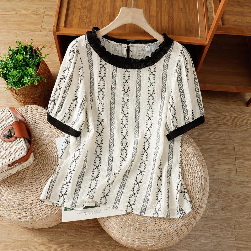 2025 Summer Light Luxury Women s Ruffle Sleeve Embroidered Top M