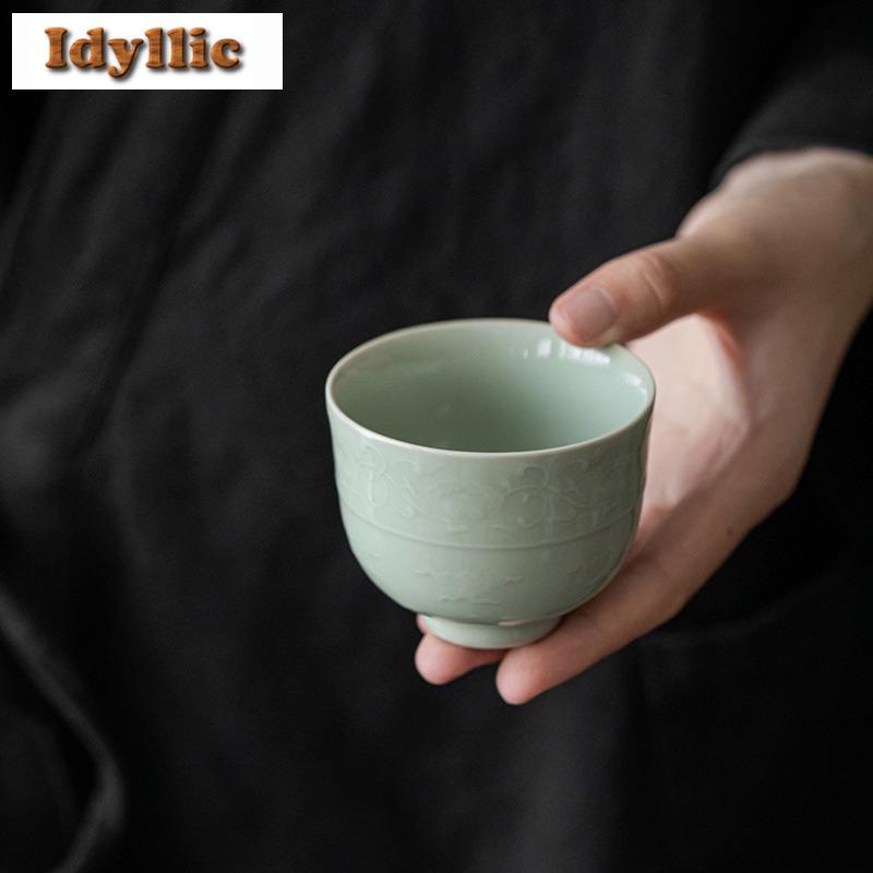 100ml Relief Lotus Branch Teacup Zen Tea Bowl Single Cups Tea-tasting Personal Cup Jianzhan Master Cups Cafes Supplies Craft