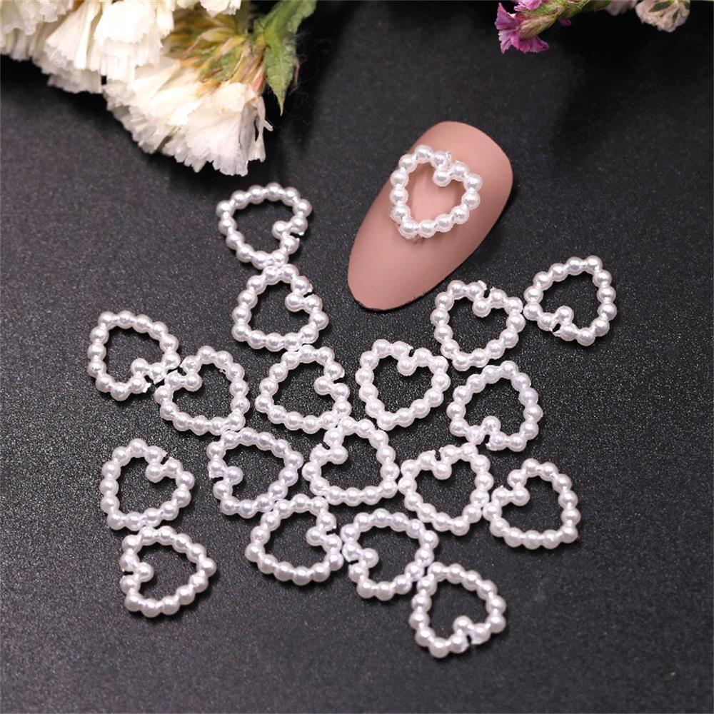 

10pcs Beauty Heart shape Elegant 3D White Pearl Manicure Accessories DIY Sticker Nail Rhinestones