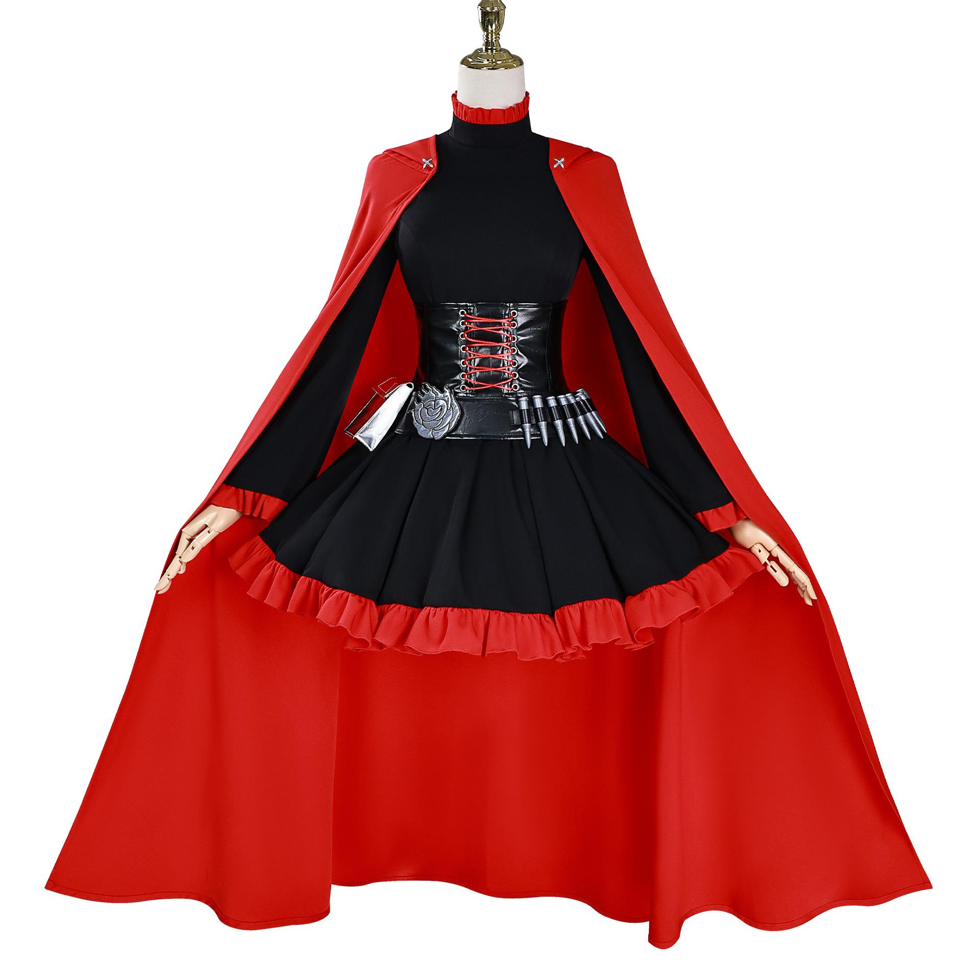 Anime RWBY Ruby Rose Cosplay Costume Women Girls Suit Cape Black Dress Christmas Halloween Disguise Performance Stage Wear S