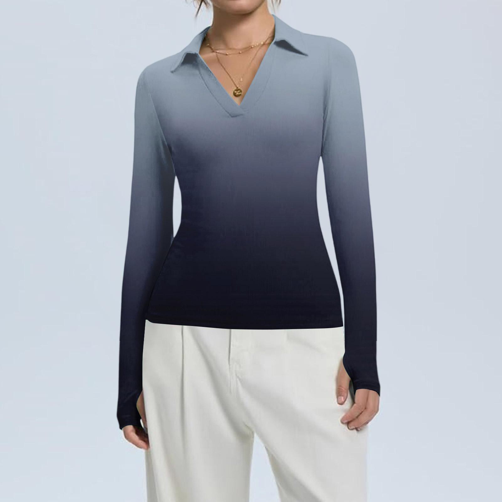 

Женская Мода Повседневный Принт V-образный Вырез Длинный Рукав Застежка на Пуговицы Топ M тёмно-синий