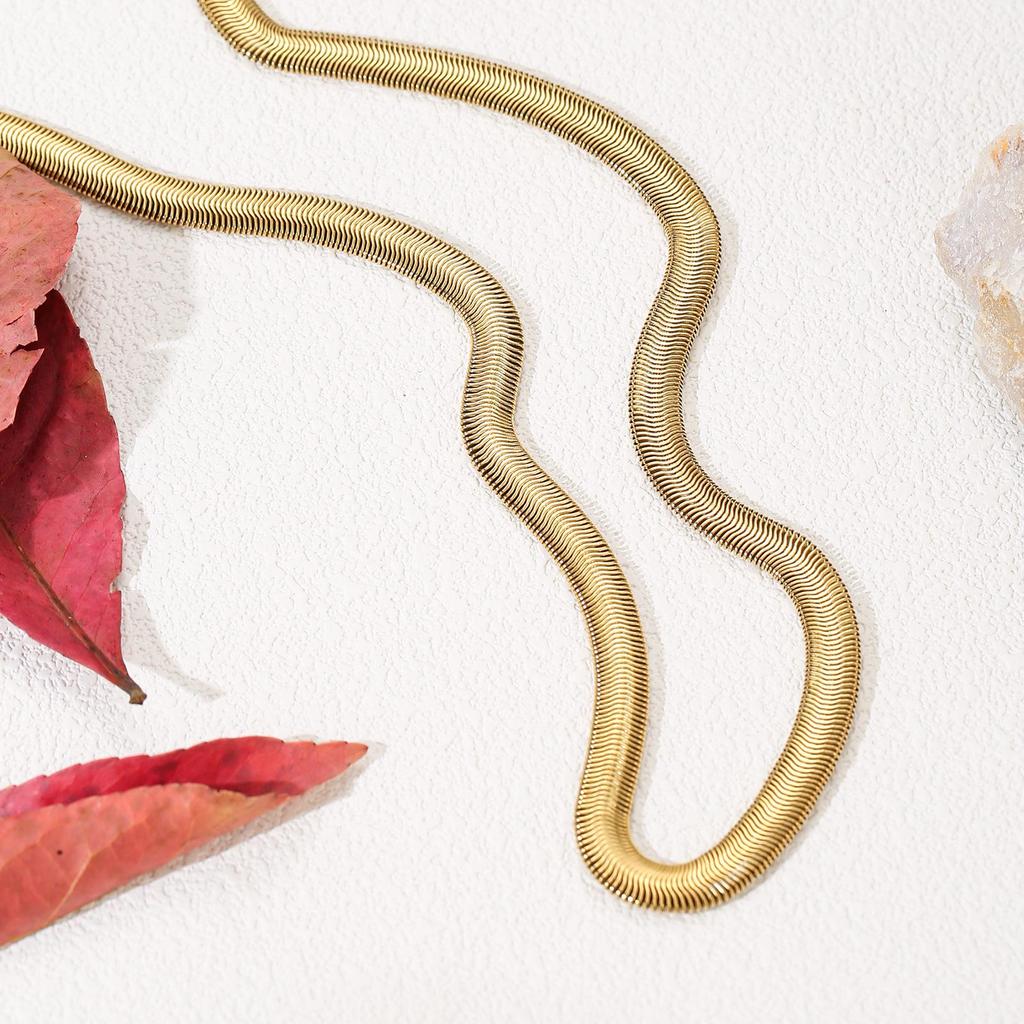 Matte Gold Snake Bone Chain Necklace in 304 Stainless Steel