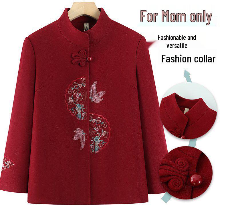 Elderly Women's Spring Wool Coat: Loose Tang Suit Jacket for Mom, Mother-in-law, or Wife - Perfect for Spring & Autumn.