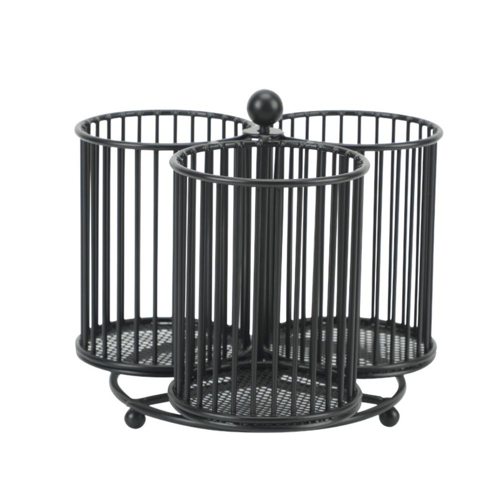 Office stationery pen storage black rotating pen holder, metal reticulated fashion makeup brush storage holder Three-tube rotating pen holder (160*150*138)